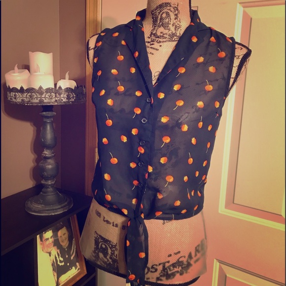 Black Poppy Tops - Black Poppy Sheer Navy Blouse 🍓 🍒